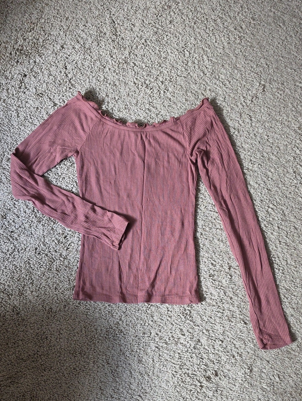 Aeropostale Ribbed Off-Shoulder Long Sleeve Top - Dusty Rose Pink